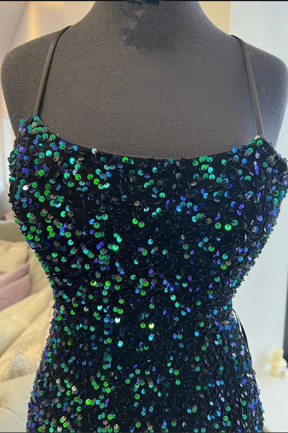 Glamorous Mermaid Prom Dress with Sequins and Split Spaghetti-Straps-BallBride