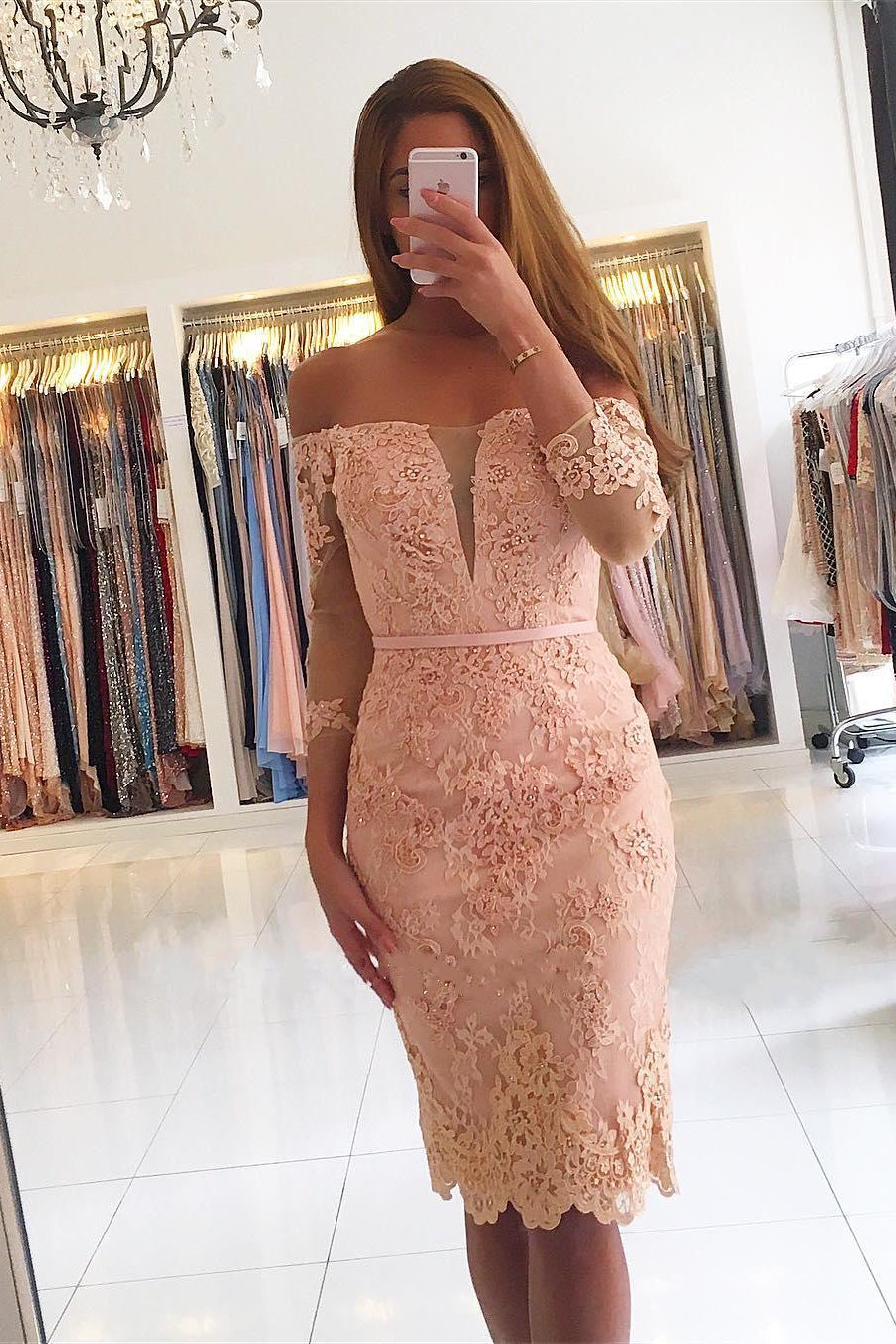 Glamorous Off-the-Shoulder Lace Prom Dress-BallBride