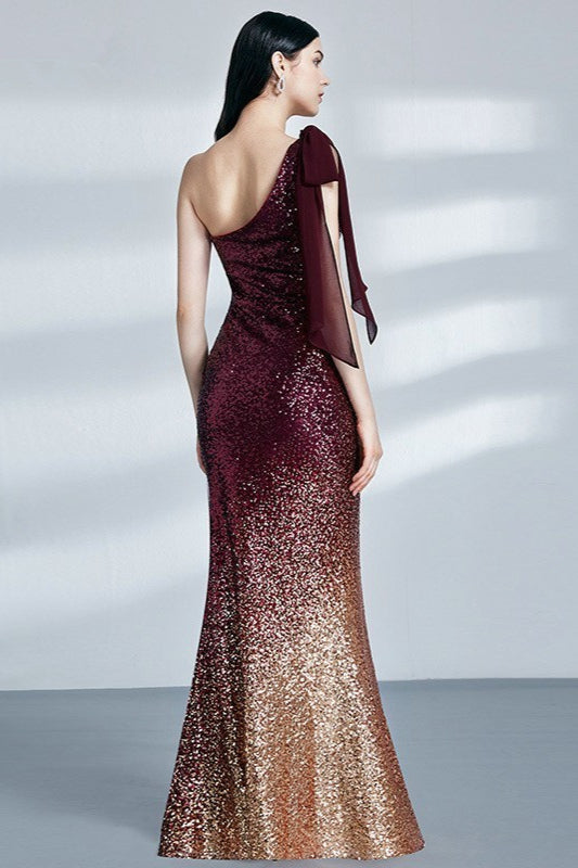 Glamorous Ombre Sequin Prom Dresses Mermaid One Shoulder Evening Gowns-BallBride