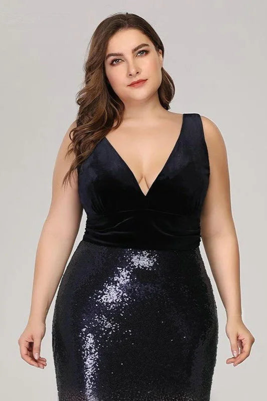 Glamorous Ombre Sequins Velvet Mermaid Plus Size Evening Prom Dress Online-BallBride