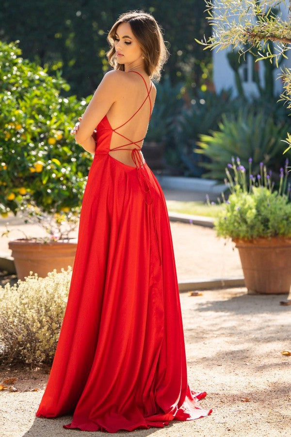 Glamorous Red Long Dress with Spaghetti-Straps and Slit Sleeves-BallBride