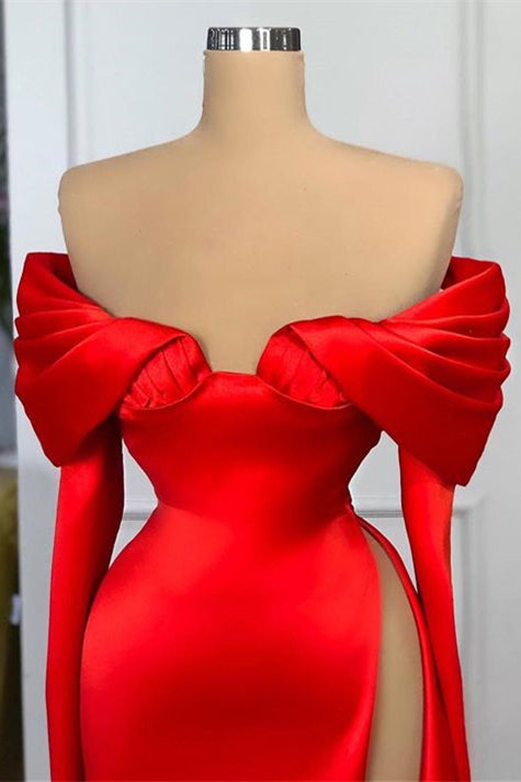 Glamorous Red Mermaid Prom Dress with Off-The-Shoulder Long Sleeves-BallBride