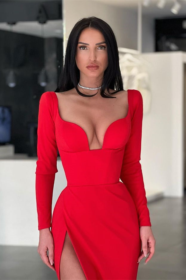 Glamorous Red Sweetheart Mermaid Prom Dress with Split Sleeves-BallBride
