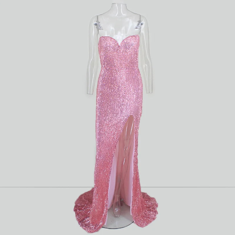 Glamorous Sequins Sweetheart Prom Dress Long Mermaid Evening Gowns With Split-BallBride