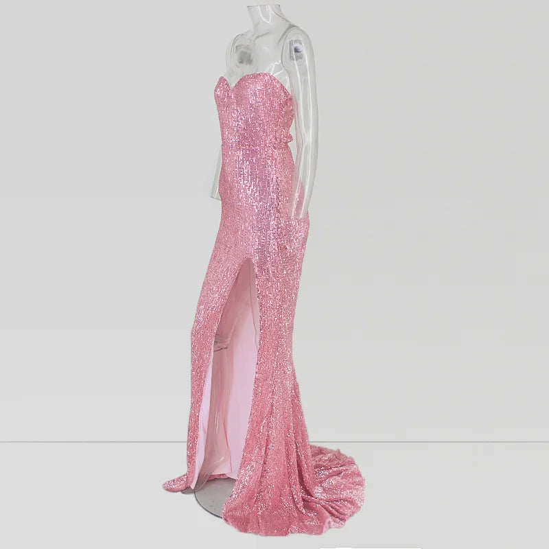 Glamorous Sequins Sweetheart Prom Dress Long Mermaid Evening Gowns With Split-BallBride