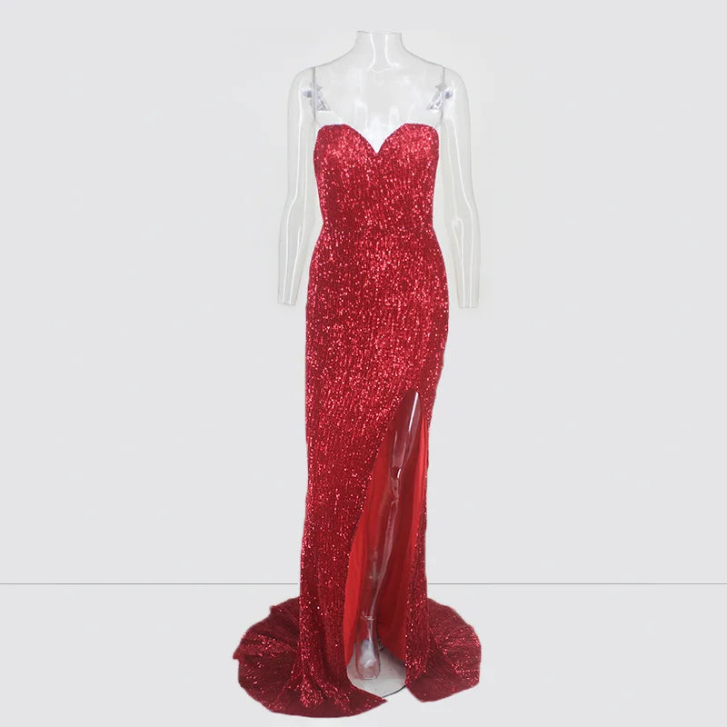 Glamorous Sequins Sweetheart Prom Dress Long Mermaid Evening Gowns With Split-BallBride