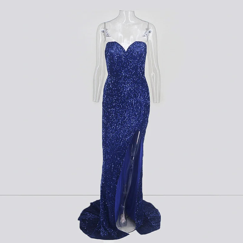Glamorous Sequins Sweetheart Prom Dress Long Mermaid Evening Gowns With Split-BallBride