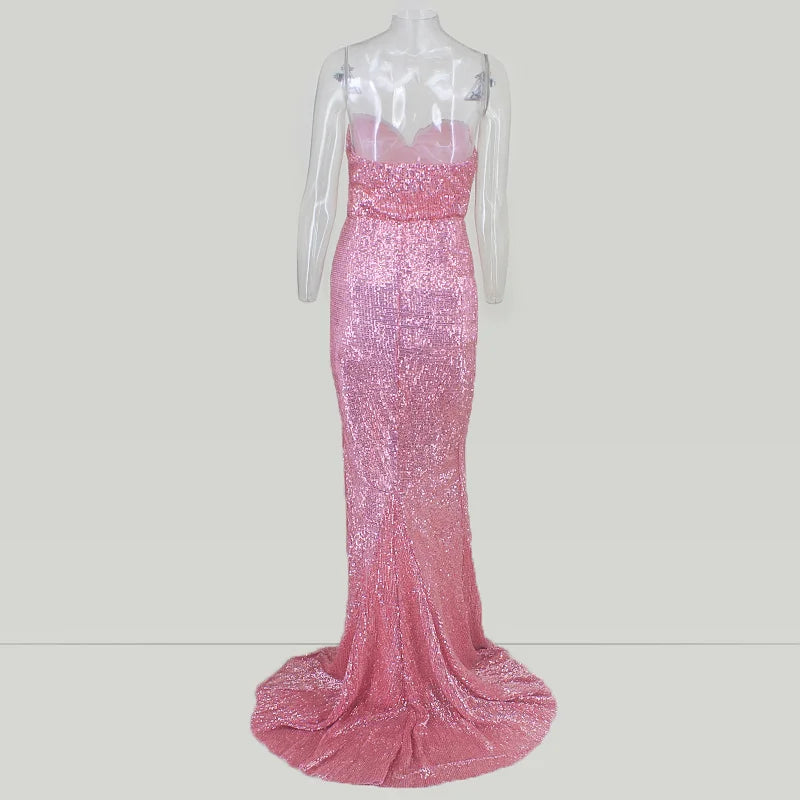 Glamorous Sequins Sweetheart Prom Dress Long Mermaid Evening Gowns With Split-BallBride