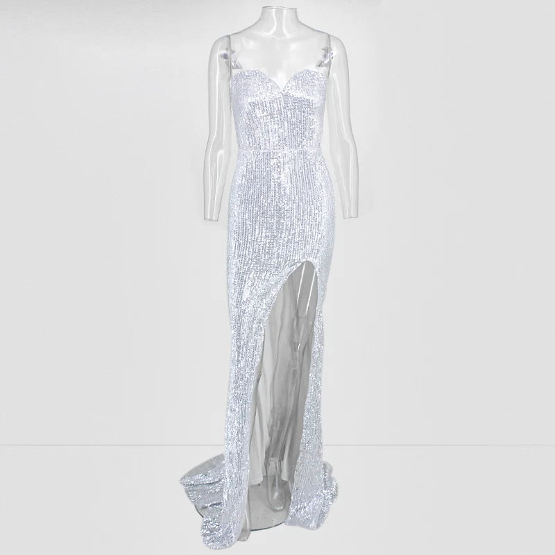 Glamorous Sequins Sweetheart Prom Dress Long Mermaid Evening Gowns With Split-BallBride