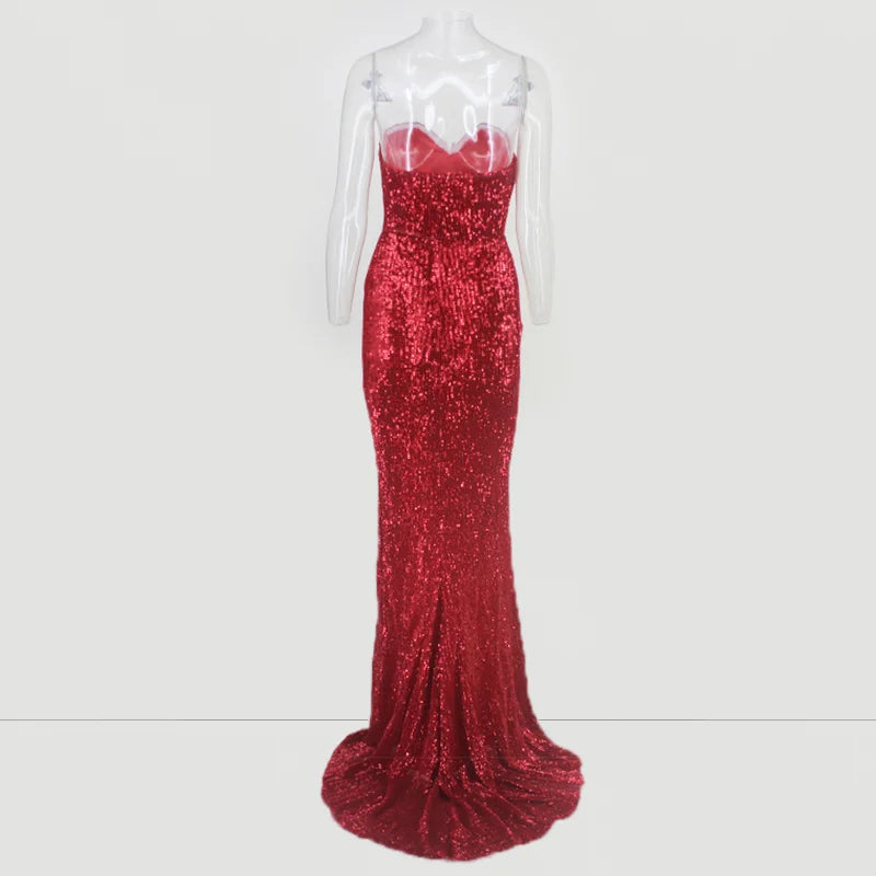 Glamorous Sequins Sweetheart Prom Dress Long Mermaid Evening Gowns With Split-BallBride