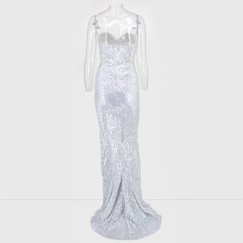 Glamorous Sequins Sweetheart Prom Dress Long Mermaid Evening Gowns With Split-BallBride