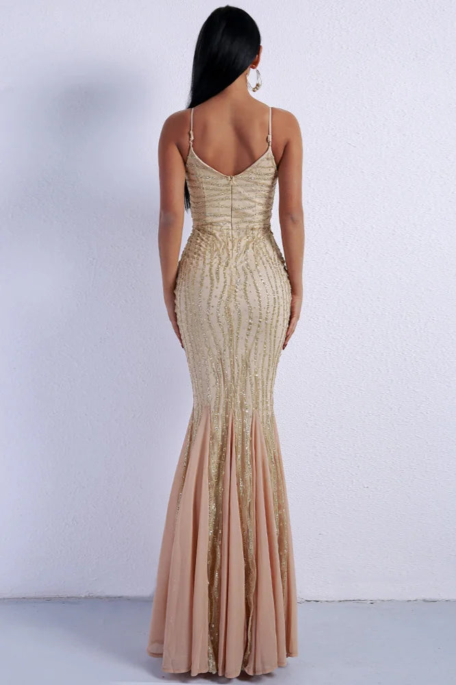 Glamorous Spaghetti-Straps Long Prom Dress With Sequins New Arrival Evening Gowns-BallBride