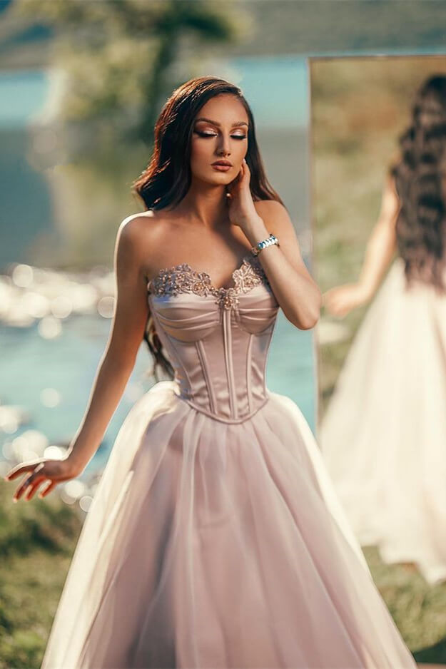 Glamorous Sweetheart A Line Mermaid Tulle Prom Dress With Appliques-BallBride