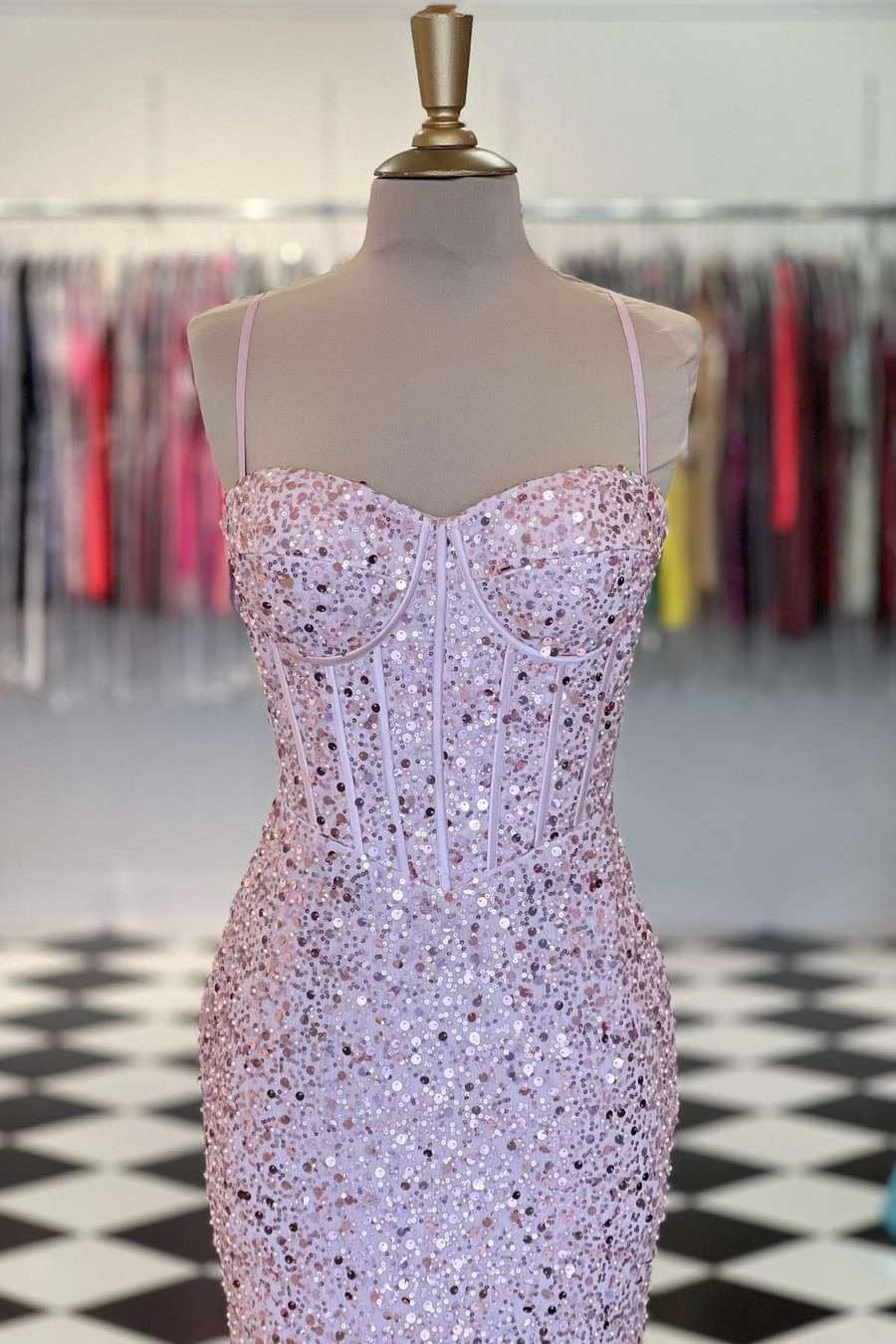 Glamorous Sweetheart Mermaid Prom Dress with Sequins and Spaghetti-Straps-BallBride