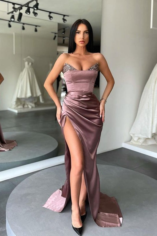 Glamorous Sweetheart Mermaid Prom Dress with Slit & Sequins-BallBride