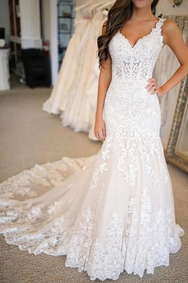 Glamorous Sweetheart Mermaid Wedding Dress With Appliques-BallBride