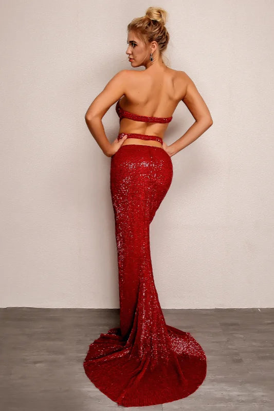 Glamorous Sweetheart Sequins Prom Dress Mermaid Backless Evening Gowns-BallBride