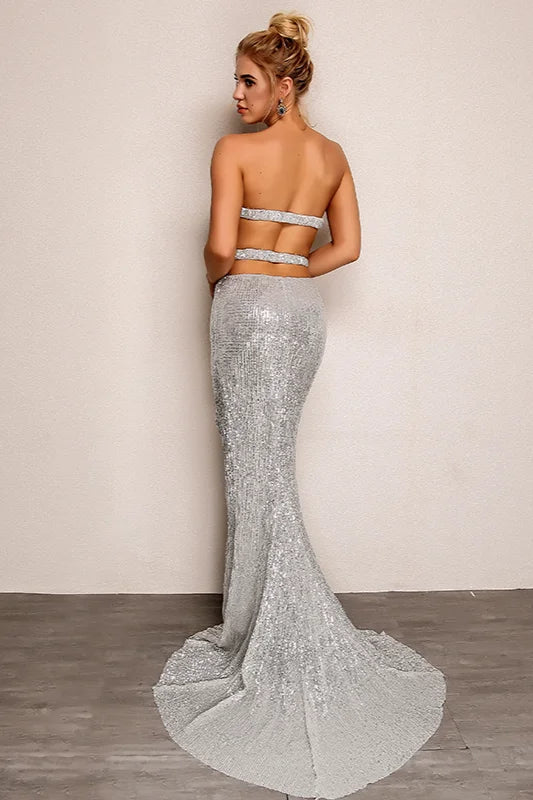 Glamorous Sweetheart Sequins Prom Dress Mermaid Backless Evening Gowns-BallBride