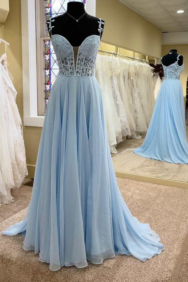 Glamorous Sweetheart Spaghetti-Straps A Line Tulle Evening Dress-BallBride