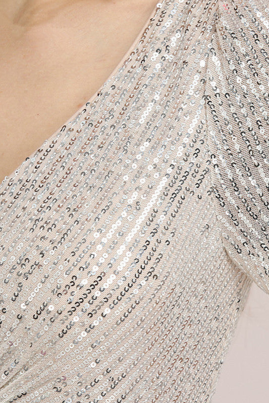 Glamorous V-Neck Short Sleeve Sequins Prom Dress-BallBride