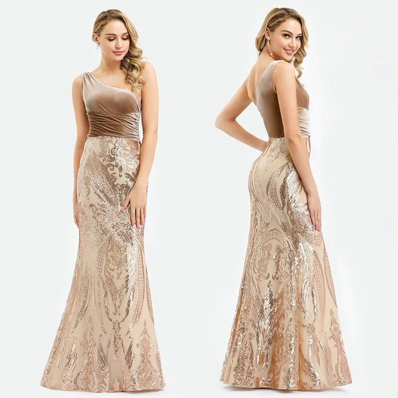 Glamorous Velvet Sequins Mermaid Long Evening Prom Dress-BallBride