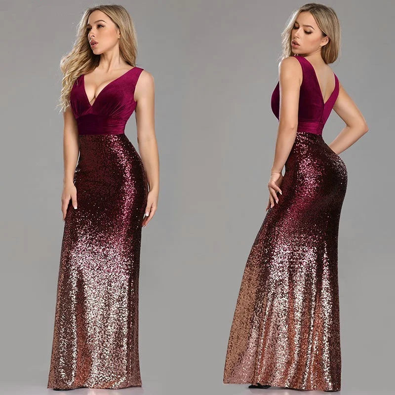 Glamorous Velvet Sequins Mermaid Long Evening Prom Dress-BallBride