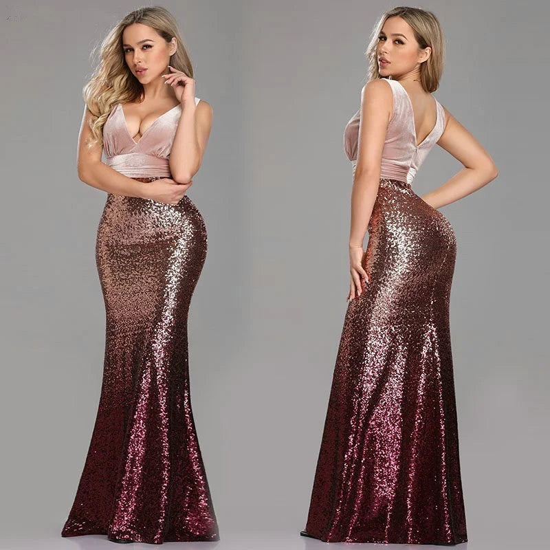 Glamorous Velvet Sequins Mermaid Long Evening Prom Dress-BallBride