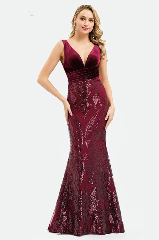 Glamorous Velvet Sequins Mermaid Long Evening Prom Dress-BallBride