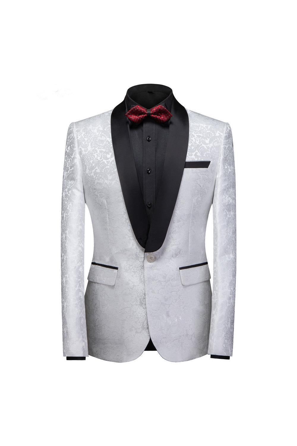 Glamorous White One Button Wedding Tuxedo with Shawl Lapel-BallBride