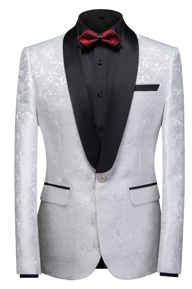 Glamorous White One Button Wedding Tuxedo with Shawl Lapel-BallBride