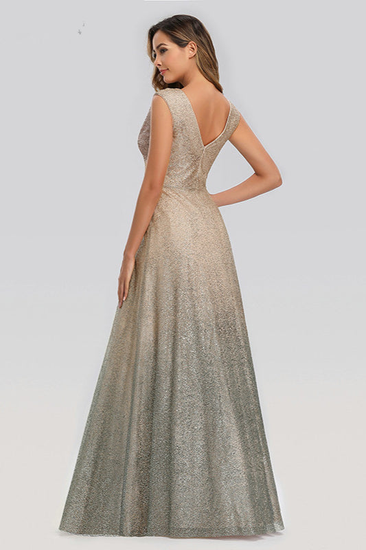 Glittering Ombre Sequins V-Neck Sleeveless Prom Dress Online-BallBride