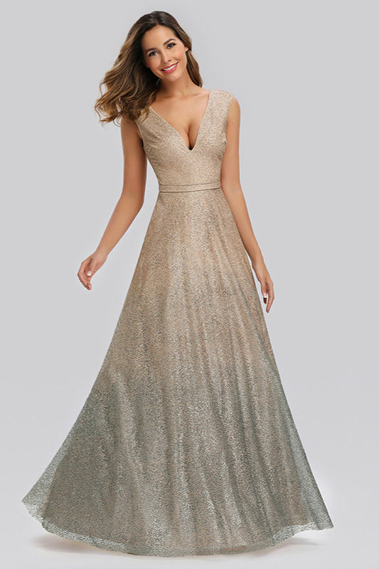 Glittering Ombre Sequins V-Neck Sleeveless Prom Dress Online-BallBride