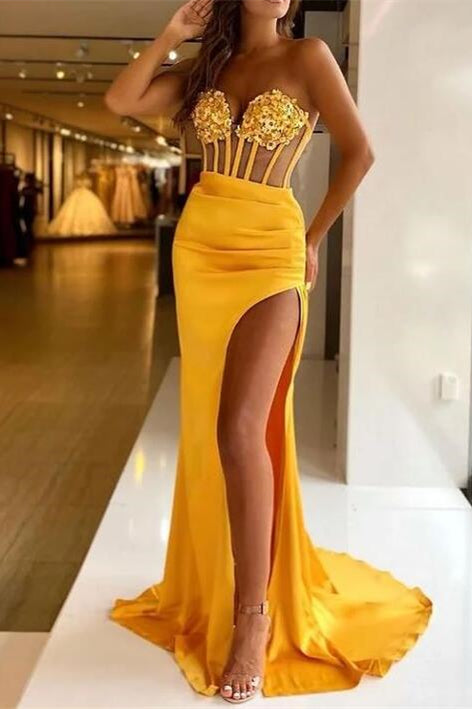 Glorious Mermaid Sequins Prom Dress with Split Sleeveless - Shop Online-BallBride