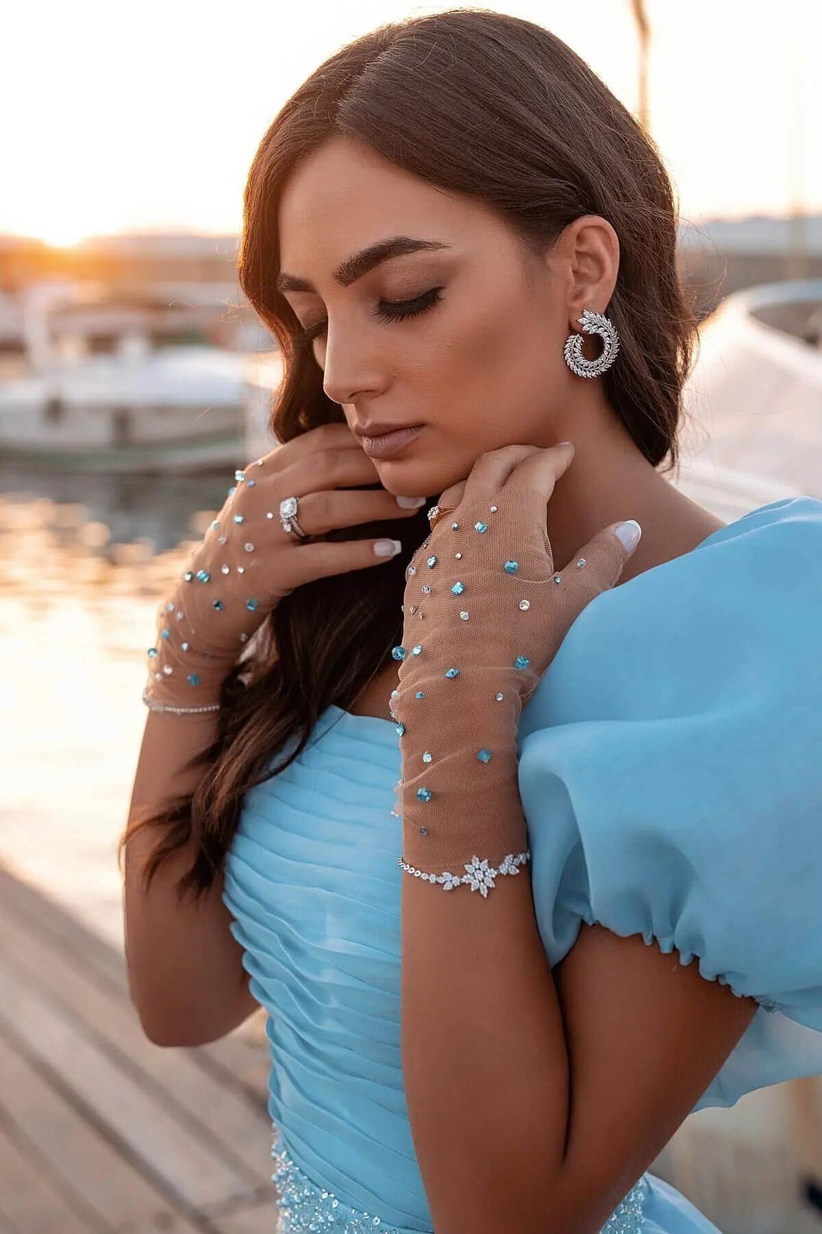 Glorious Ocean Blue Sequins Mermaid Prom Dress with Bubble Sleeves and Tulle Skirt-BallBride