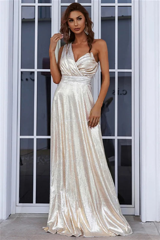Glorious One Shoulder Long Evening Dress A-Line Sleeveless-BallBride