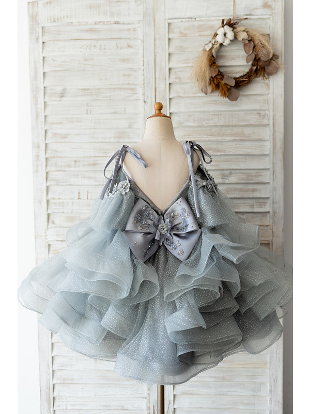 Gorgeous Ball Gown Sleeveless Spaghetti Strap Flower Girl Dresses Tulle with Bow Beading Flower-BallBride
