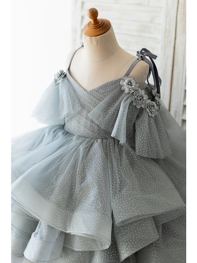 Gorgeous Ball Gown Sleeveless Spaghetti Strap Flower Girl Dresses Tulle with Bow Beading Flower-BallBride