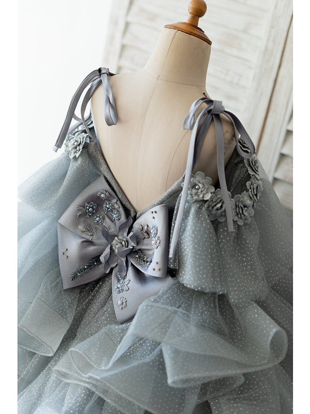 Gorgeous Ball Gown Sleeveless Spaghetti Strap Flower Girl Dresses Tulle with Bow Beading Flower-BallBride