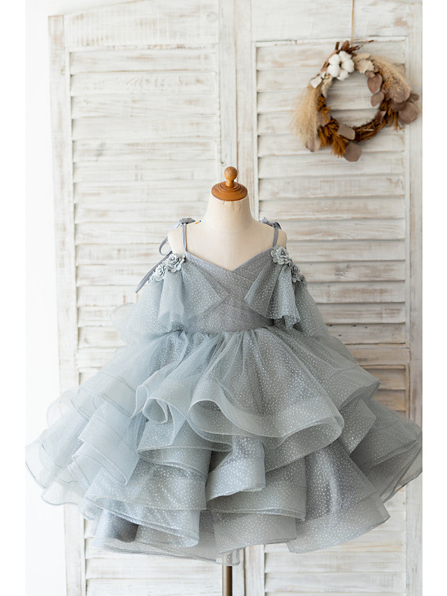 Gorgeous Ball Gown Sleeveless Spaghetti Strap Flower Girl Dresses Tulle with Bow Beading Flower-BallBride