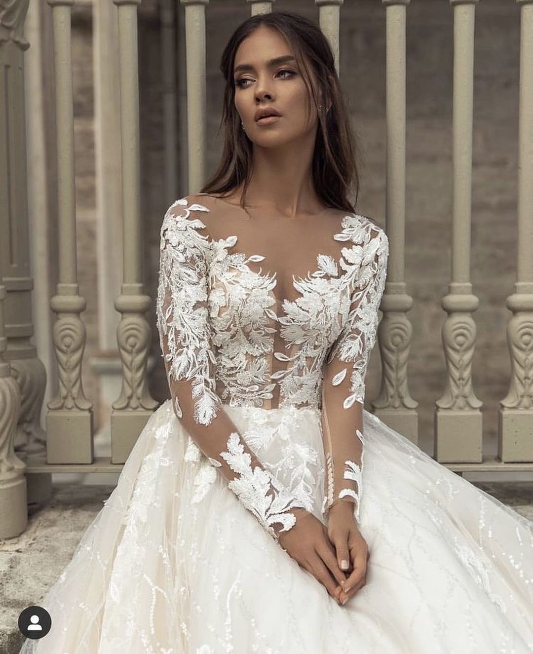 Gorgeous Bateau Long Sleeve Train A-Line Wedding Dress With Appliques Lace-BallBride