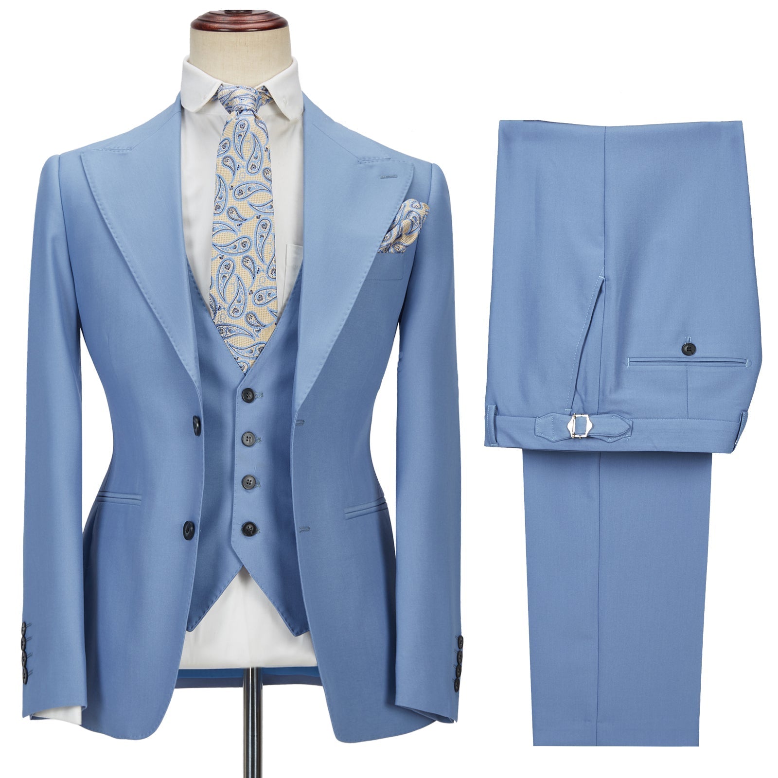 Gorgeous Blue Three Pieces Homecoming Suits with Peak Lapel Without Flap-BallBride
