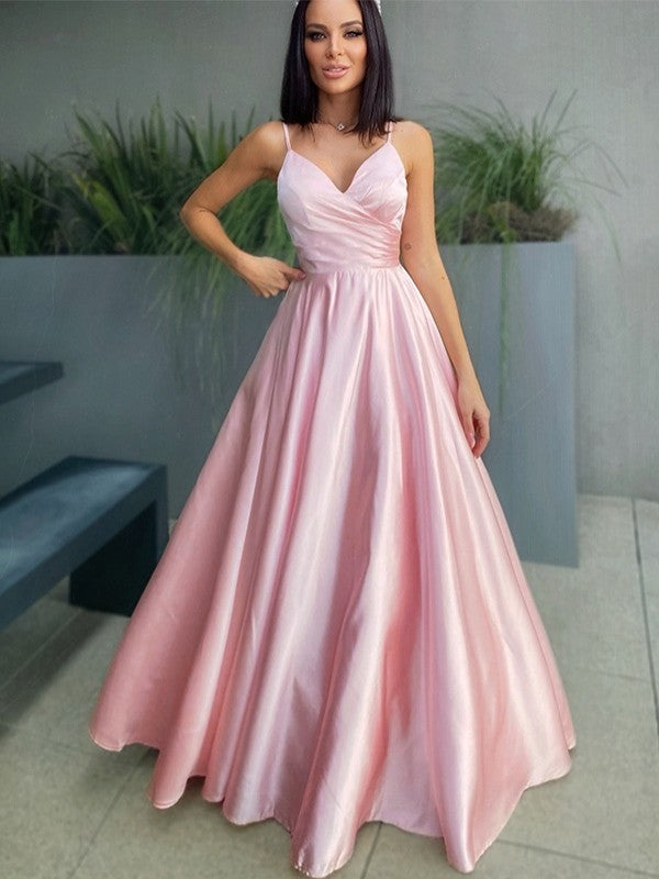 Gorgeous Blushing Pink V-Neck Evening Dress Long with Spaghetti-Straps-BallBride