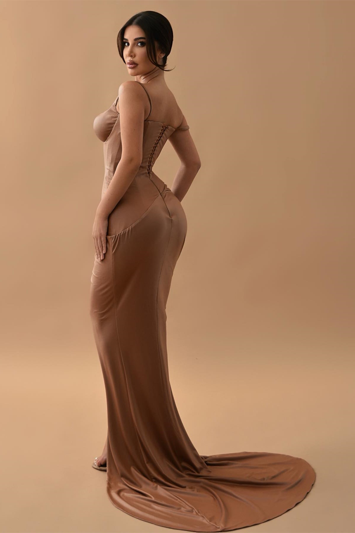 Gorgeous Brown Mermaid Prom Dress with Split Long Sleeveless-BallBride