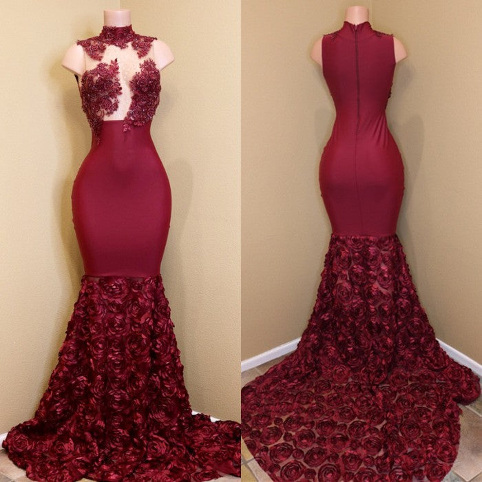Gorgeous Burgundy Prom Dress with Appliques and Flowers Bottom-BallBride