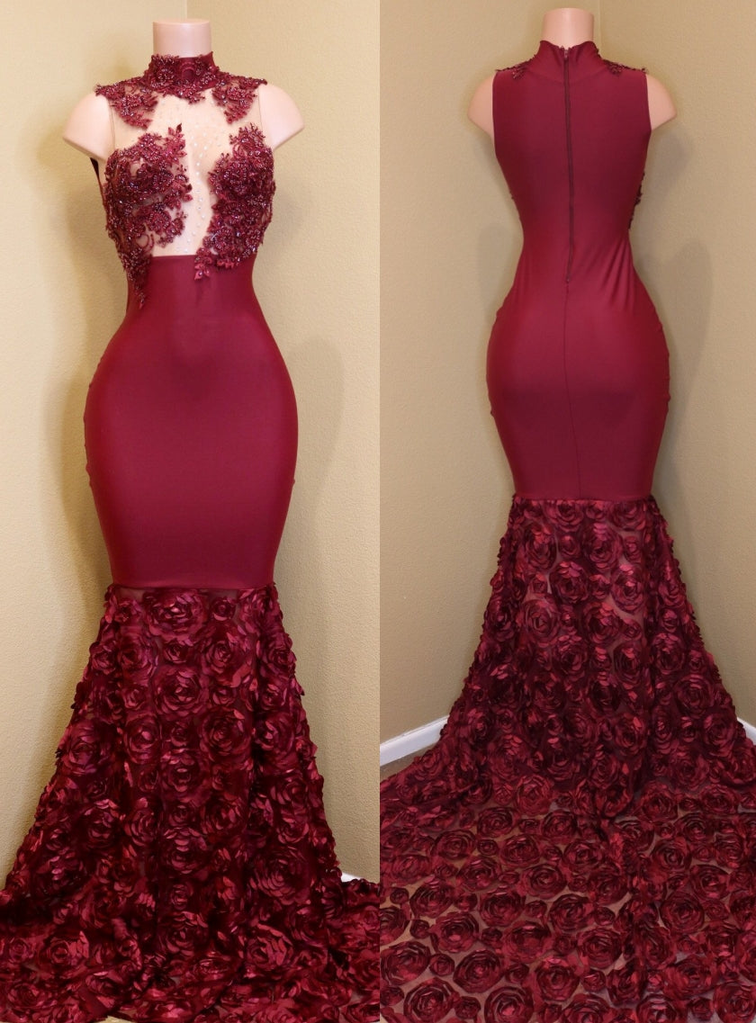 Gorgeous Burgundy Prom Dress with Appliques and Flowers Bottom-BallBride