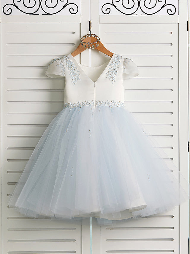 Gorgeous Cap Sleeve Jewel Neck Flower Girl Dresses Satin Tulle With Beading-BallBride