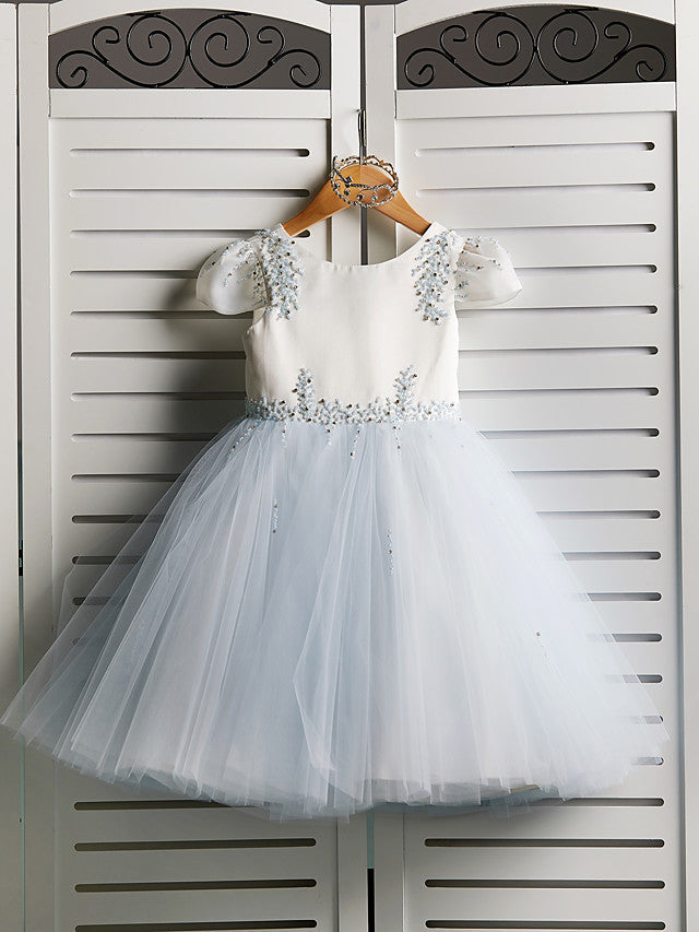 Gorgeous Cap Sleeve Jewel Neck Flower Girl Dresses Satin Tulle With Beading-BallBride