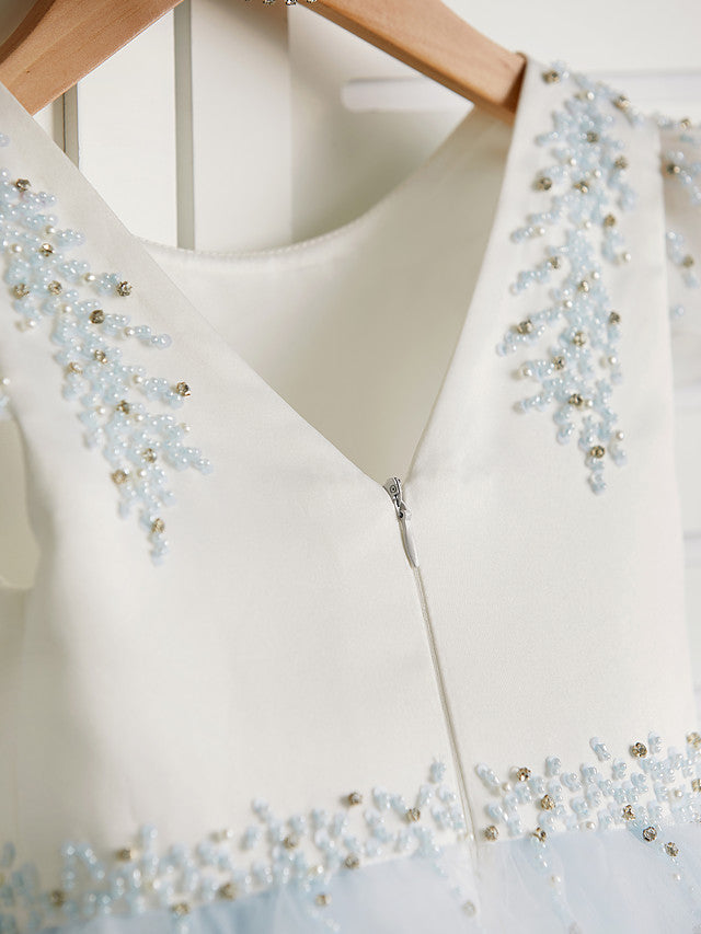 Gorgeous Cap Sleeve Jewel Neck Flower Girl Dresses Satin Tulle With Beading-BallBride
