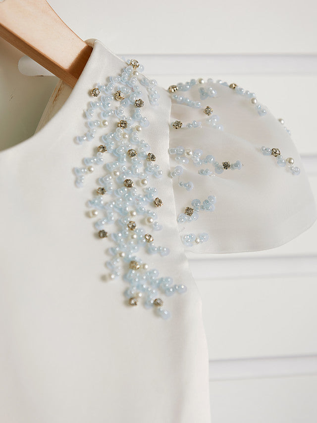Gorgeous Cap Sleeve Jewel Neck Flower Girl Dresses Satin Tulle With Beading-BallBride
