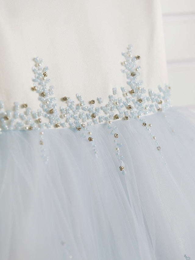 Gorgeous Cap Sleeve Jewel Neck Flower Girl Dresses Satin Tulle With Beading-BallBride